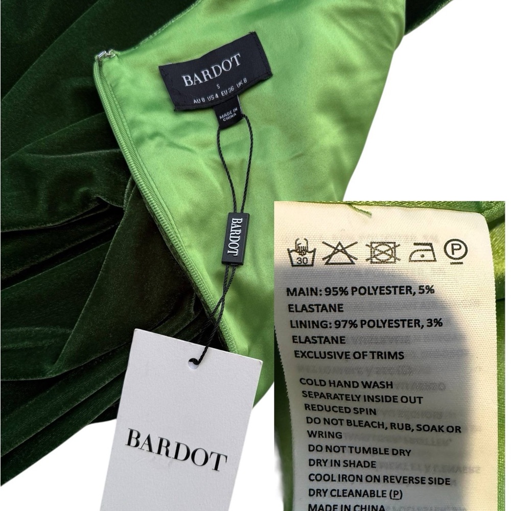 NWT Bardot Green Velvet Wrap Dress – Size S – Long Sleeve Tie Waist - Picture 10 of 10